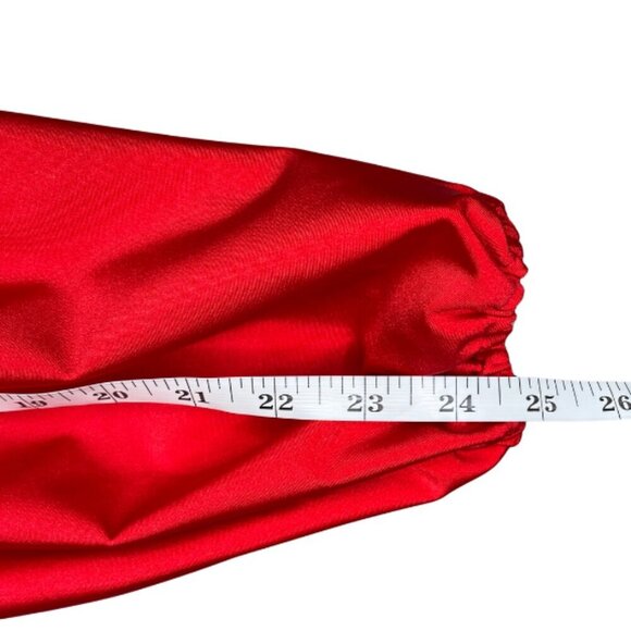 LA SEDUCTION Red Satin Ruched Mini Dress Puff Sleeve Keyhole - Picture 7 of 11